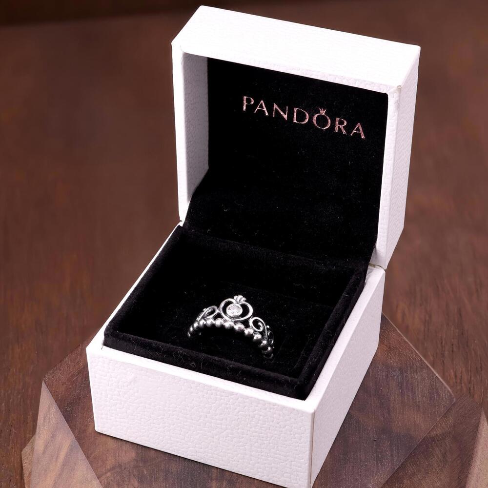 PANDORA Sterling Silver Princess Tiara Crown Sz 4.25 Mid-Joint Pinky Child Ring
